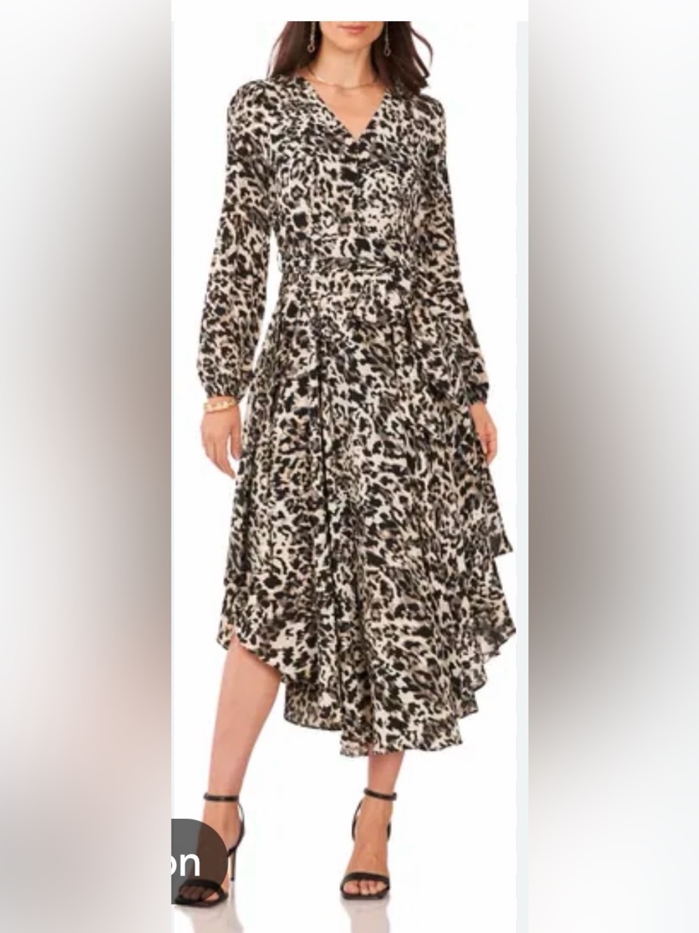 Vince Camuto Black and Cream Leopard-Print Wrap Midi Dress